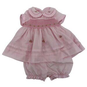 George Baby Girl Newborn 3/6 Months Pink Smocked Rosebud Flower Dress Bloomers